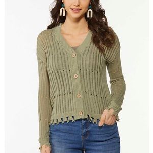Frayed Sweater Cardigan - size 18/20 - sage green